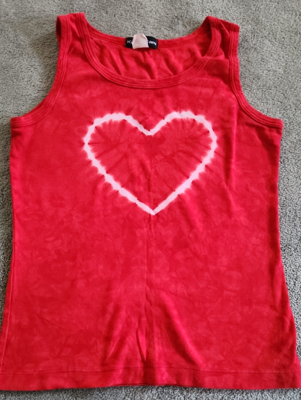 Red Tank Top with White Heart Tie-Dye